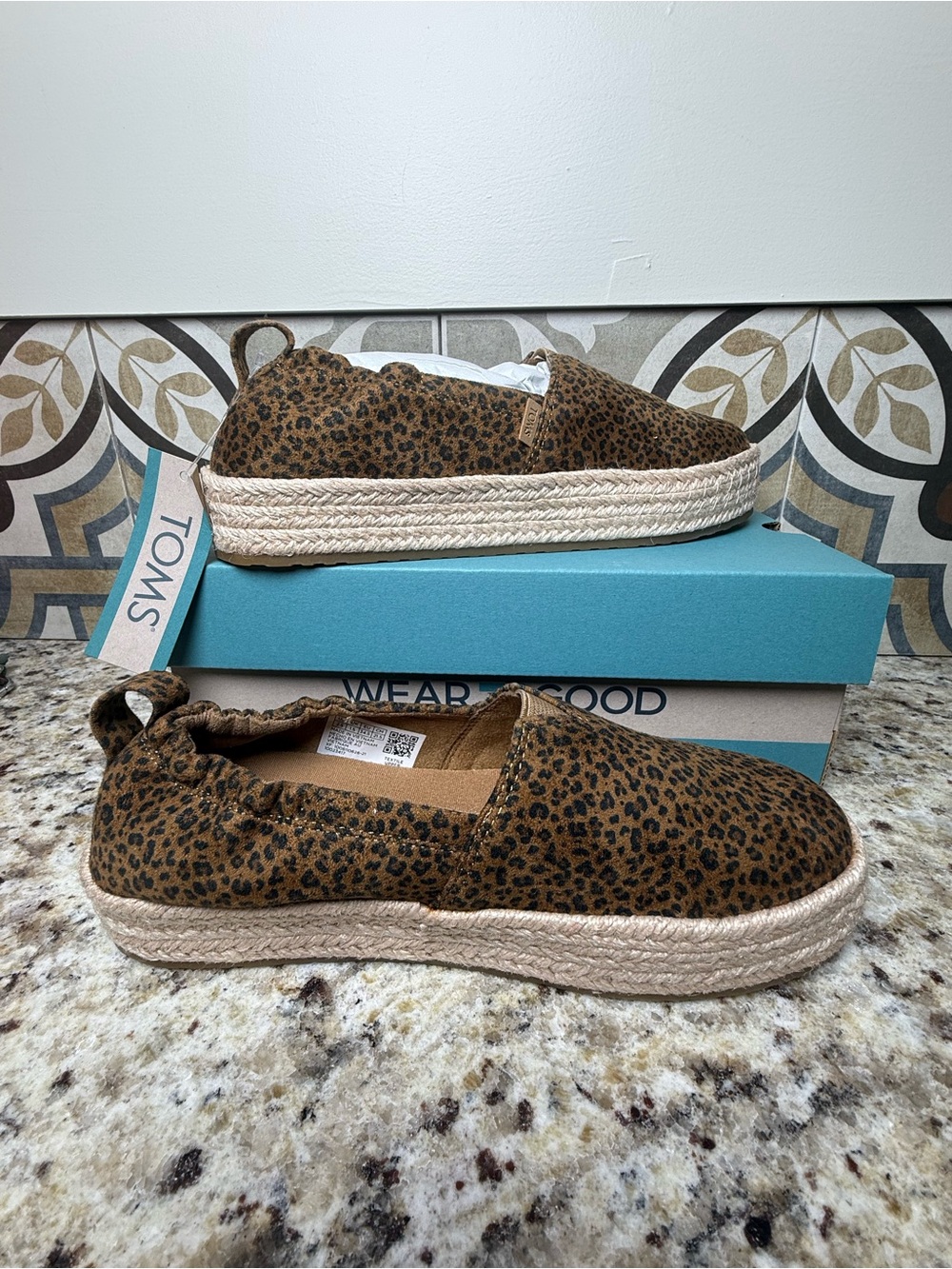 TOMS Kids Leopard Espadrille Slip-On Shoe - Brown